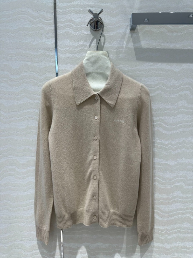 Miu Miu Logo Cashmere Collar Cardigan Creme