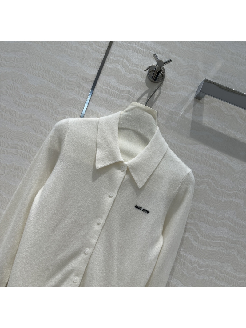 Miu Miu Logo Cashmere Collar Cardigan White