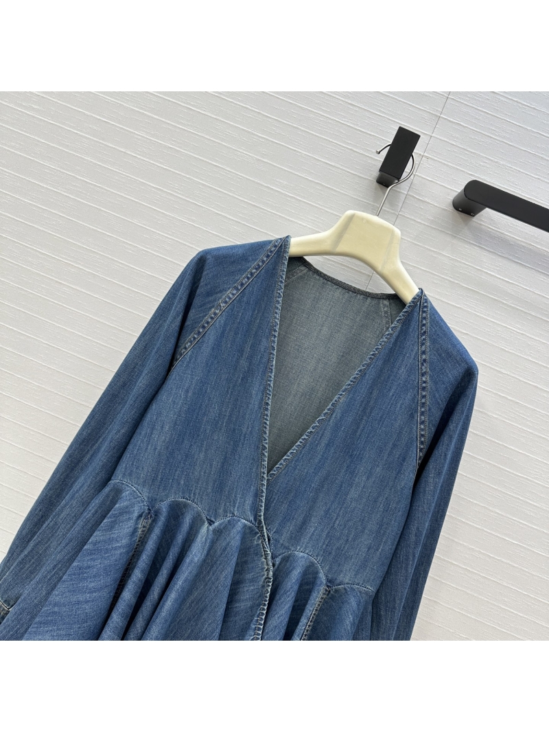 Alaia Early Autumn Deep V-Neck Denim Tunic with Voluminous A-Line Hem