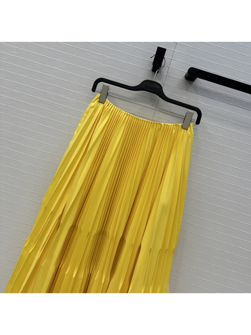 Alaia Spring Collection Sculptural Pleated Midi Skirt in Vibrant Yellow | Custom Double-Fold Pleating | Low-Rise A-Line Skirt