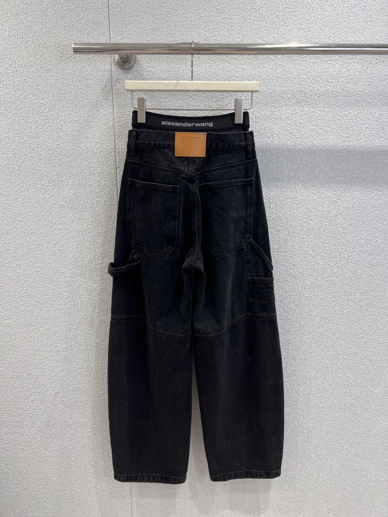Alexander Wang Wide-Leg Utility Denim Trousers | Branded Waistband, Washed Black
