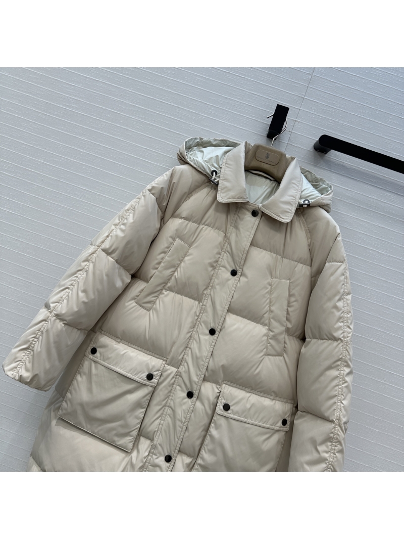 Brunello Cucinelli Long Down Coat with Detachable Hood | 90% White Duck Down | Old Money Style
