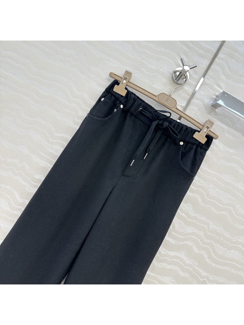 Brunello Cucinelli Imported Wool Straight-Leg Trousers | Minimalist Winter Pants | Black