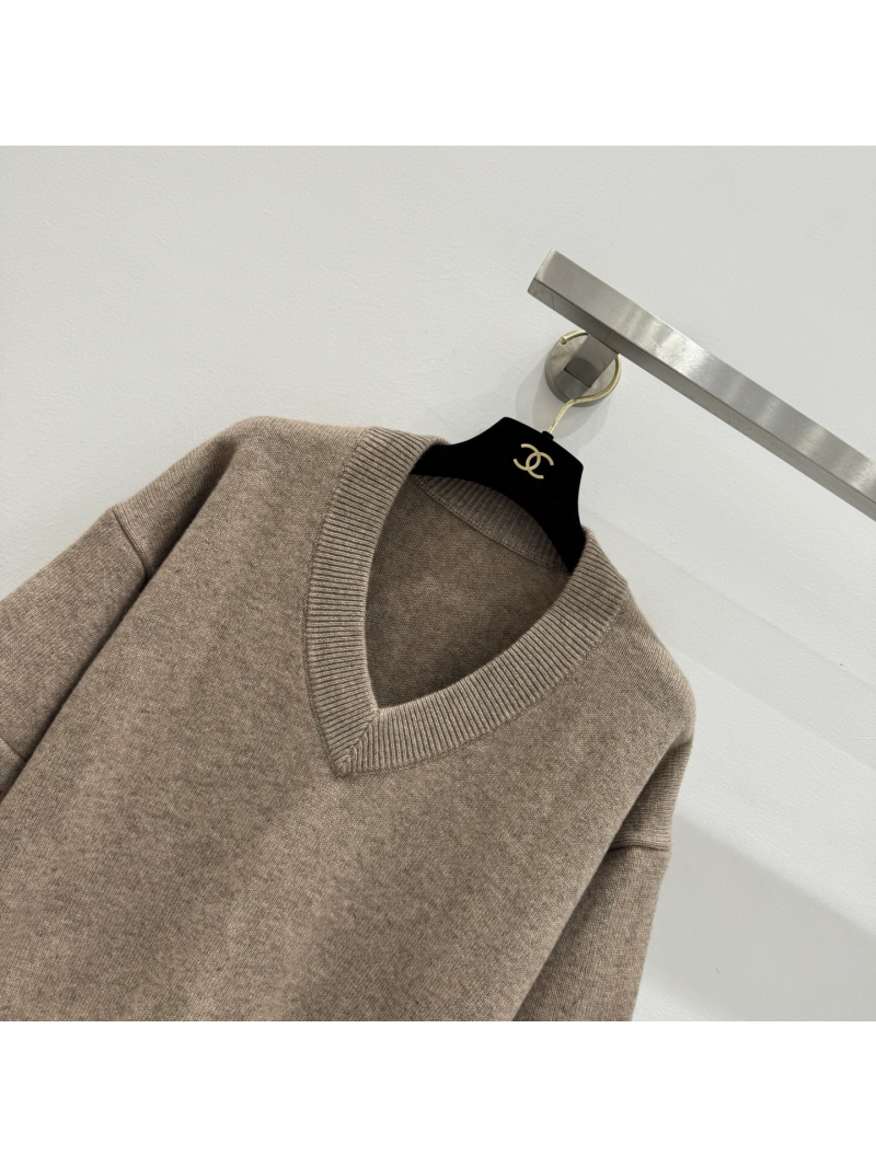 Brunello Cucinelli Oversized V-Neck Sweater with Sequin Detail, Taupe with Rose Gold Sequins, Relaxed Fit, Luxe Knitwear