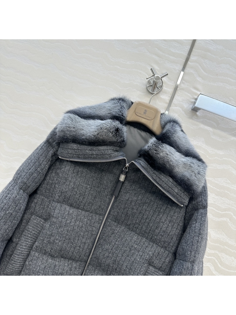 Brunello Cucinelli Cashmere Wool Mink Fur Collar Goose Down Puffer Coat