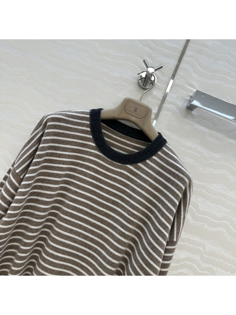 Brunello Cucinelli Cashmere Sweater – Italian Aesthetic Striped Drop-Shoulder Top