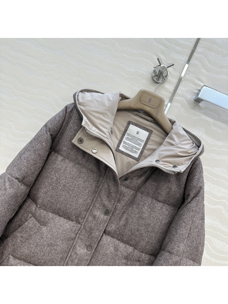 Brunello Cucinelli Wool & Goose Down Puffer Coat | Old Money Style | Fishbone Weave, Italian Hardware, Slim H-Line