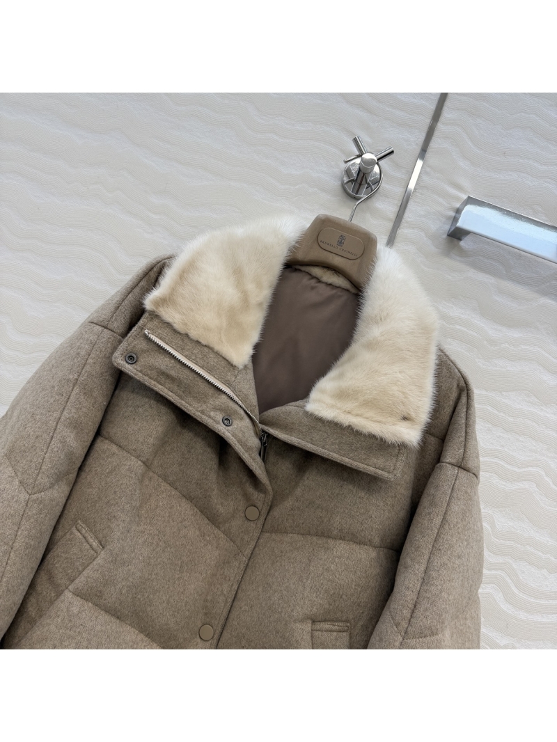 Brunello Cucinelli Water Mink Collar Down Jacket | Natural Fur, Cashmere Blend, Goose Down Fill | Luxury Outerwear