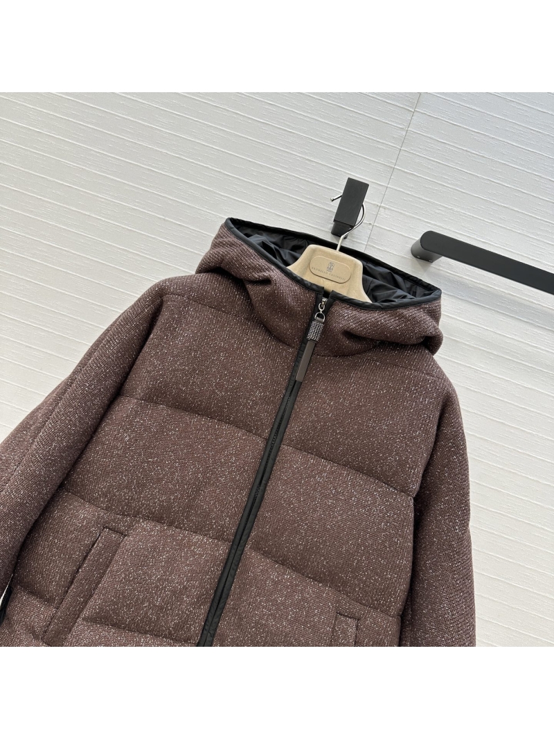 Brunello Cucinelli Puffer Jacket – Luxe Metallic Knit with 90% White Duck Down Fill