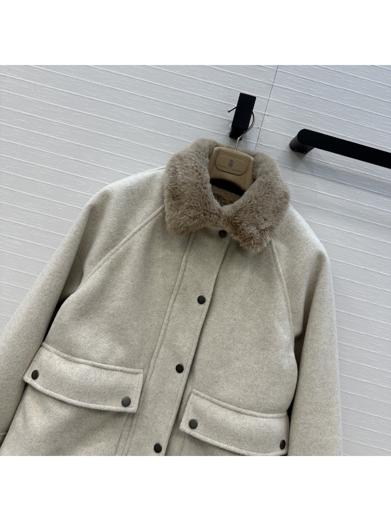 Brunello Cucinelli Wool Blend Old Money Two-Piece Coat with Detachable Fur Vest