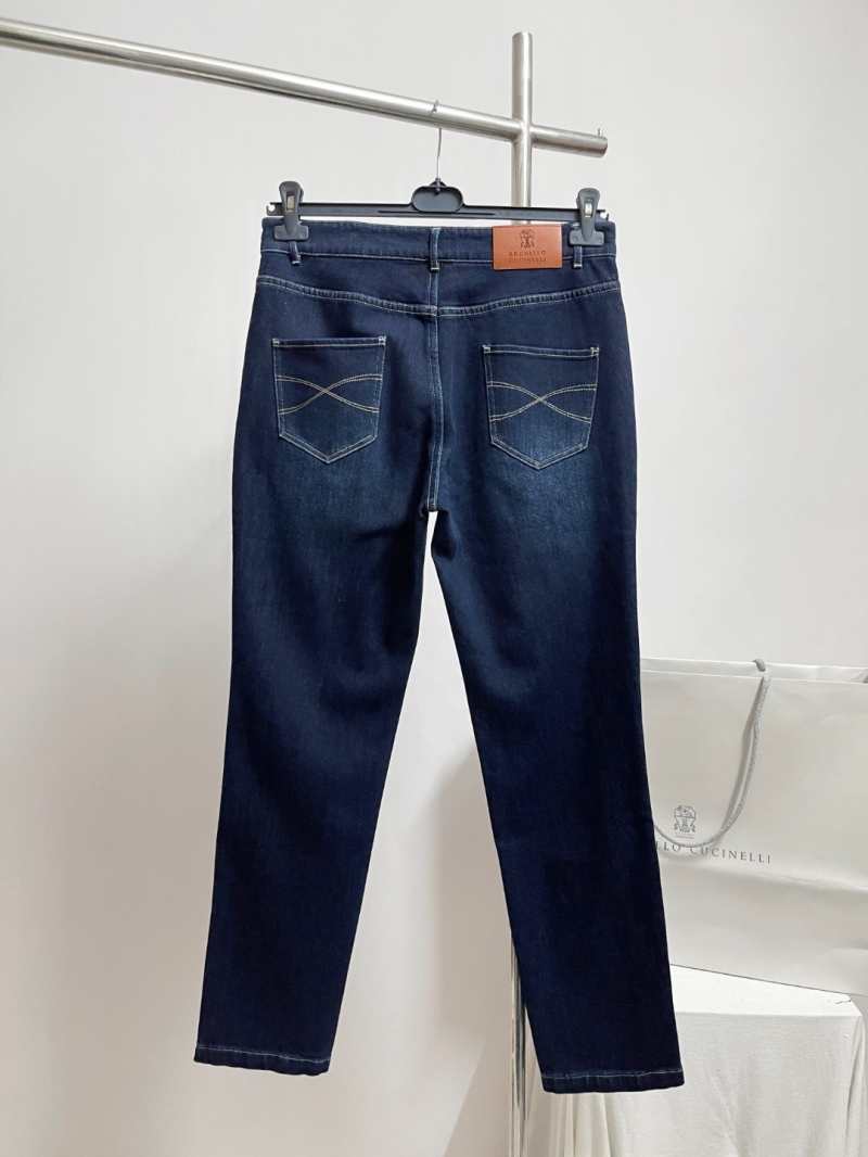 Brunello Cucinelli Dark Blue Premium Men's Jeans – BC New Arrival, Straight Leg, 35% Lyocell, 60% Cotton, 5% Spandex, Crafted with Four-Step Wash for Supreme Softness