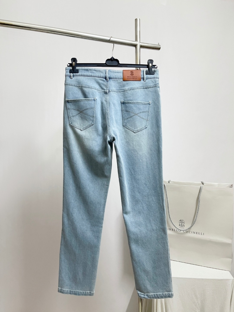 Brunello Cucinelli Men"s Light Blue Classic Five-Pocket Jeans - Straight Leg, Artisan Wash, Luxe Denim
