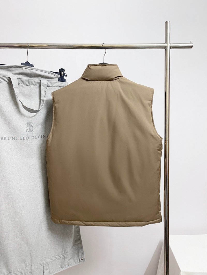 Brunello Cucinelli Quilted Down Vest in Khaki Beige - Stand Collar Puffer Vest