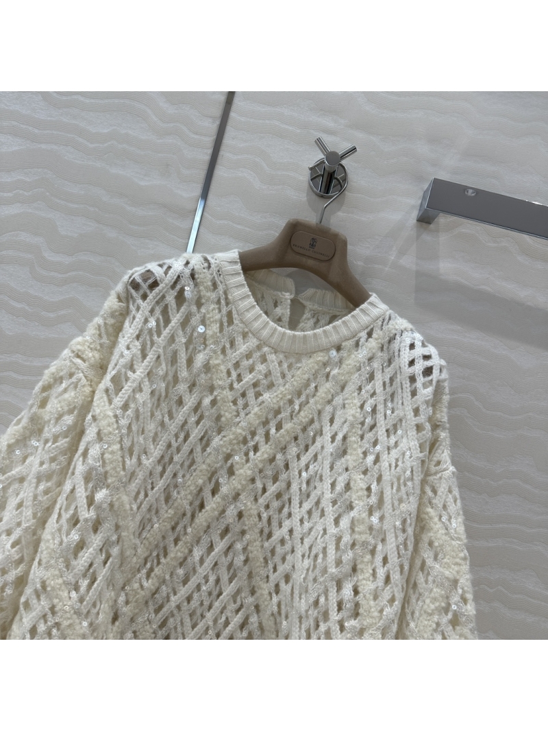 Brunello Cucinelli Cashmere Alpaca Blend Sequin Open-Knit Sweater