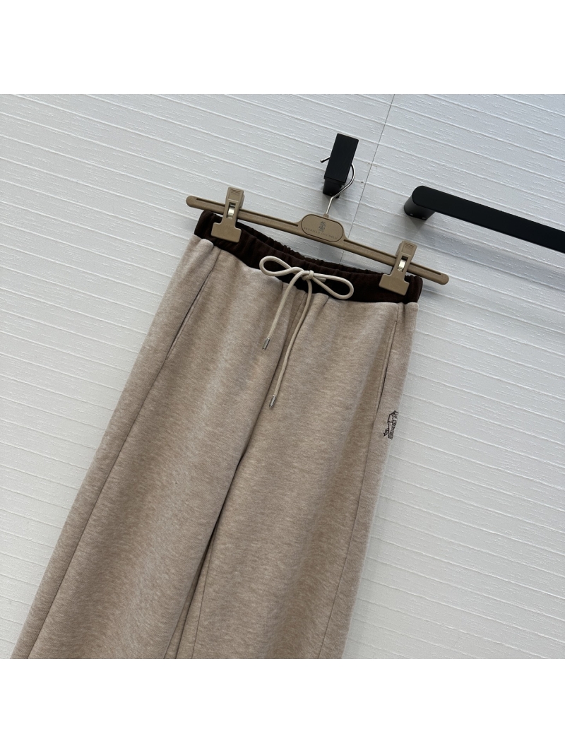 Brunello Cucinelli New Wool-Cotton Blend Color-Block Casual Pants