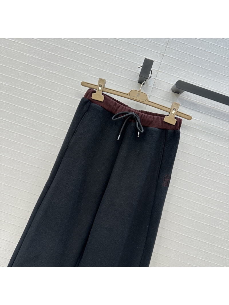 Brunello Cucinelli New Wool & Cotton Blend Straight-Leg Pants - Color-Block Detail