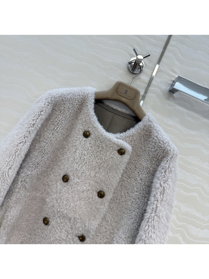 Brunello Cucinelli Style Imported Alpine Lagun Shearling Double-Breasted Jacket in Sumptuous Gray