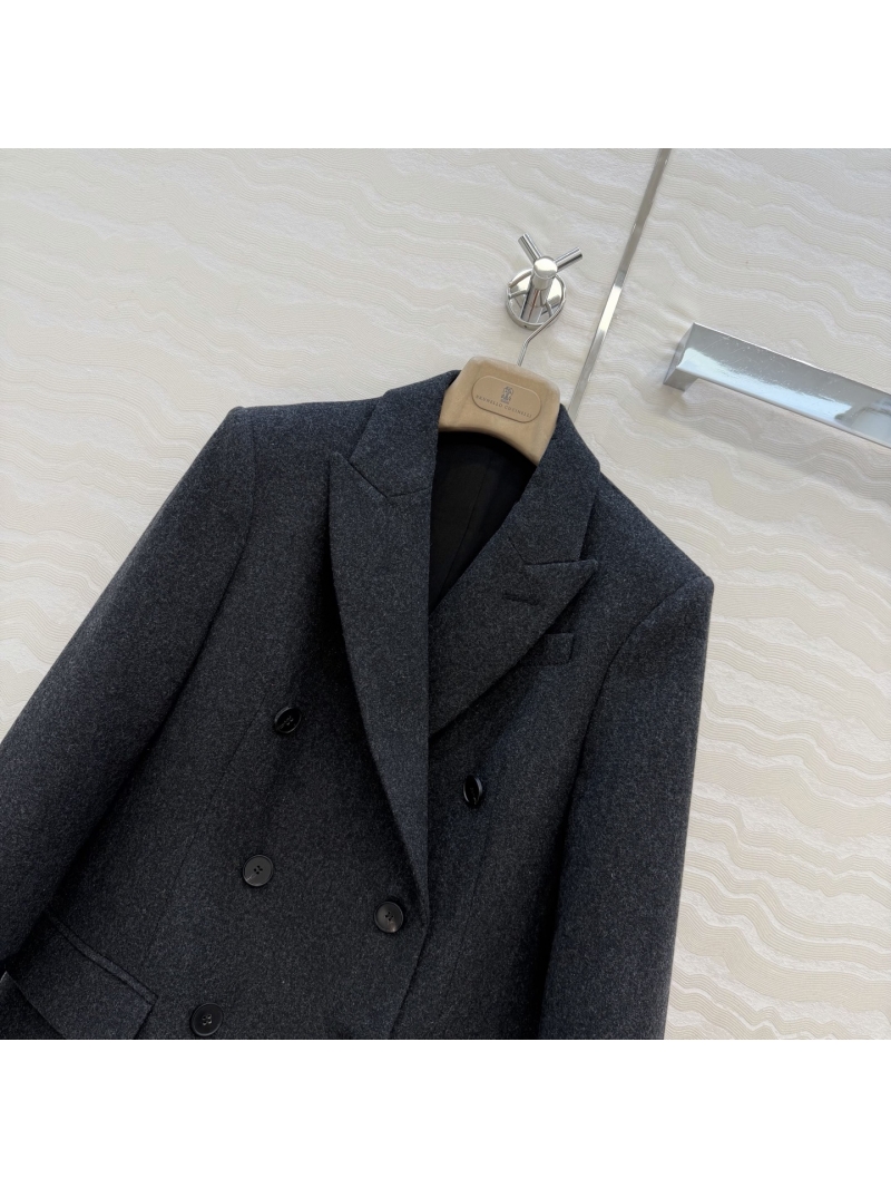 Brunello Cucinelli Tailored Black Wool & Cashmere Blazer with Couture Mohair Embroidery Sleeves