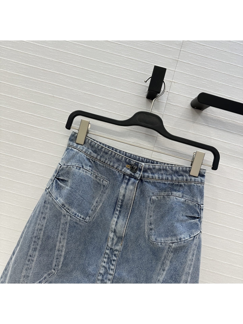 Chanel Coco Girl Inspired Denim Skirt – Vintage Washed A-Line with Custom Bow Details