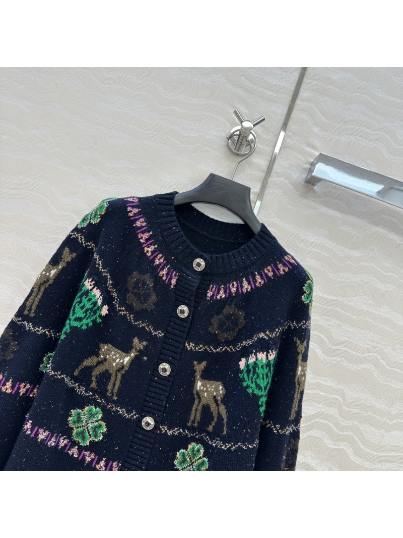 Chanel Limited Edition Coconeige Ski Collection Navy Blue Fair Isle Wool Cardigan