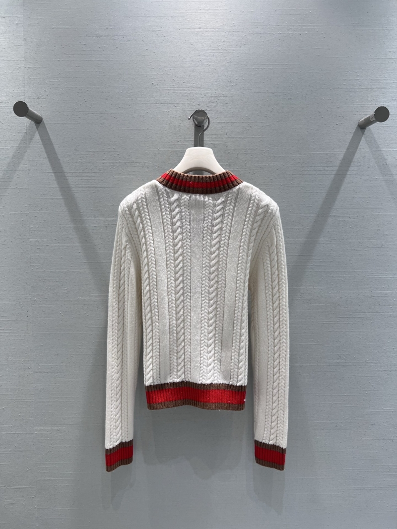 Chanel Autumn/Winter 2025 Limited Edition V-Neck Cable Knit Sweater in Cream - Retro Short Fit with Collegiate Stripes