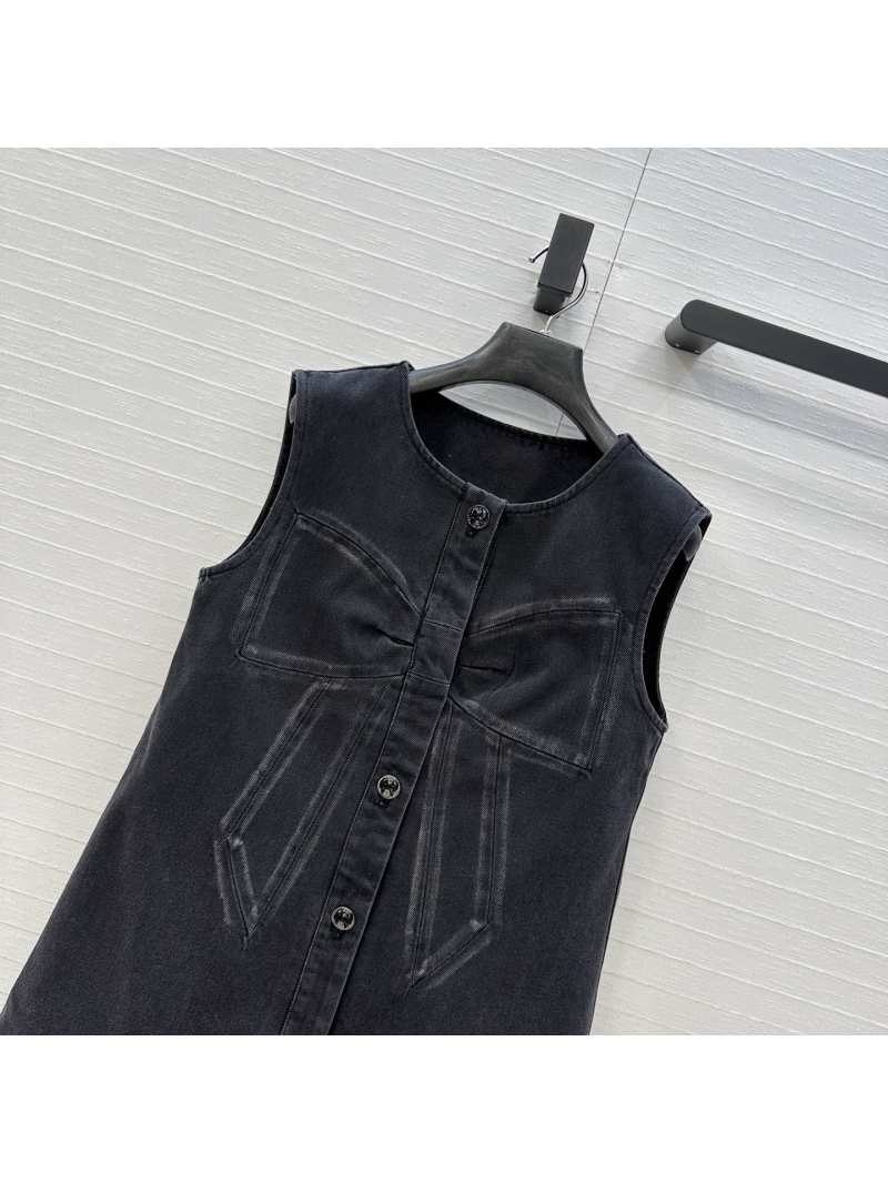 Chanel Black Denim Vest Dress - Coco Girl Bow Collection with Vintage Washed Fabric and Camellia Lining