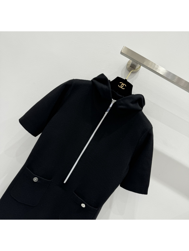 Chanel Black Hooded Zip-Up Wool Dress: Minimalist Luxury with Signature CC Details
