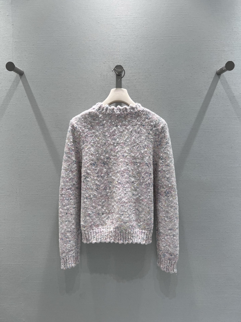 Chanel Pastel Speckled Cropped Knit Sweater - Limited Edition Bouclé Wool Blend with Ribbed Cuffs and Feminine Crew Neck