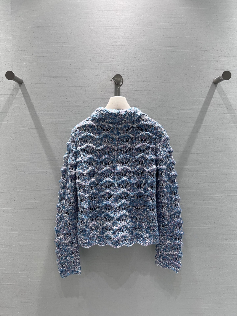Chanel 25 Autumn Winter Limited Edition Wave-Pattern Open-Knit Cardigan: Blue-Purple Marl, Artisan Crochet, Gold-Tone Hardware