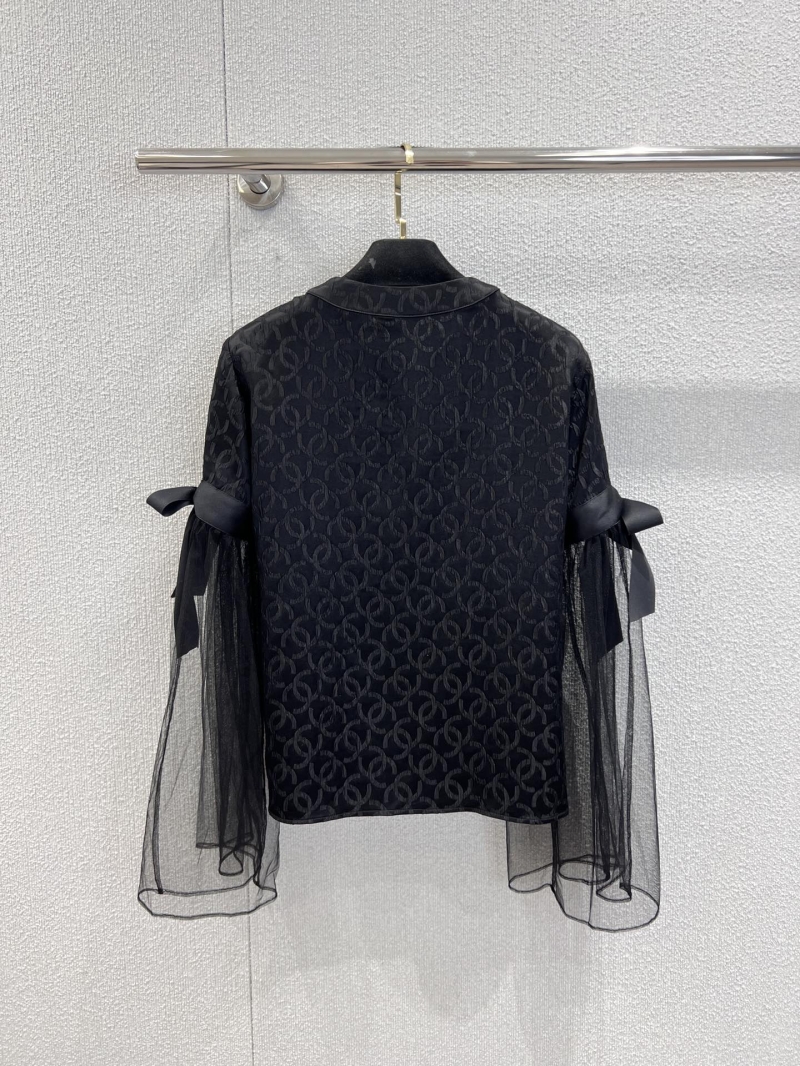 Chanel Black Tulle Bow Blouse | Artisan Collection | Sheer Monogram Silk, Dramatic Bow, Silver Buttons
