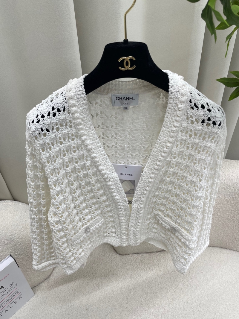 Chanel White Open-Knit Cropped Jacket