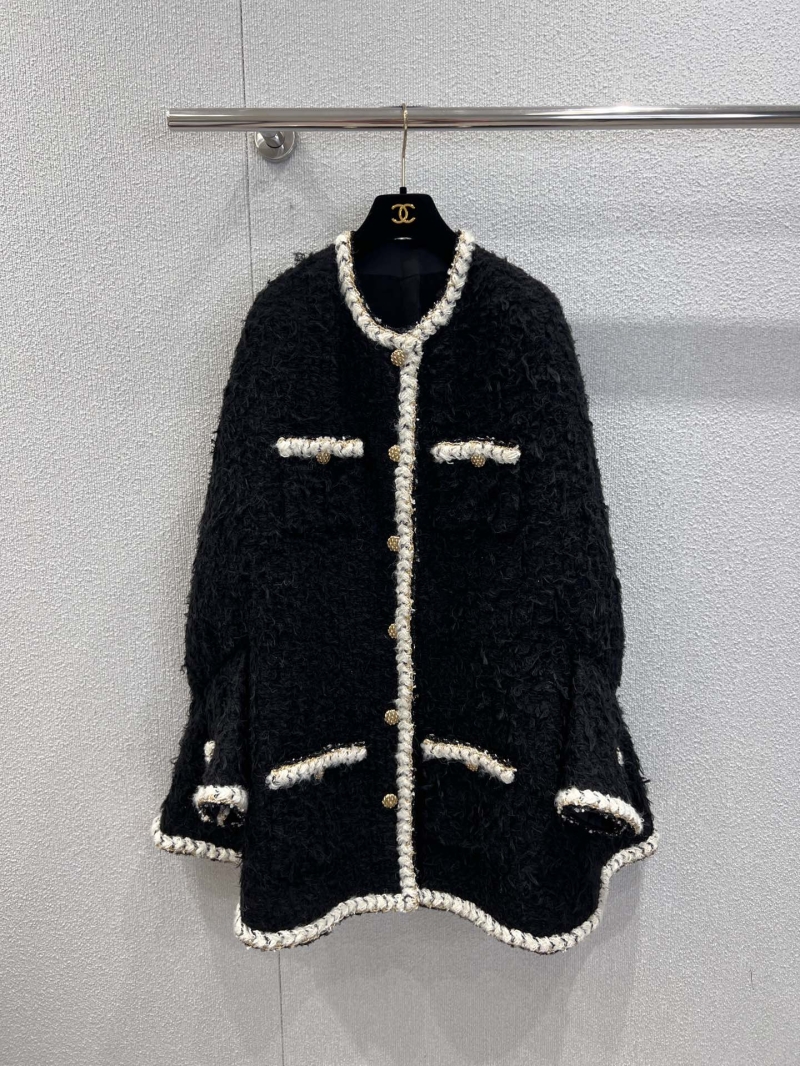Chanel Black Boucle Tweed Cape Jacket with Gold Chain Trim