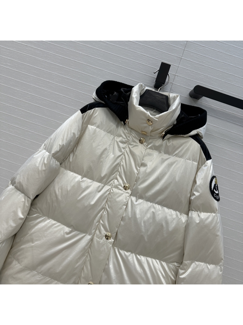 Chanel White & Black Coated Nylon Puffer Jacket with 90% Down Fill and Custom Snow Mountain Embroidery