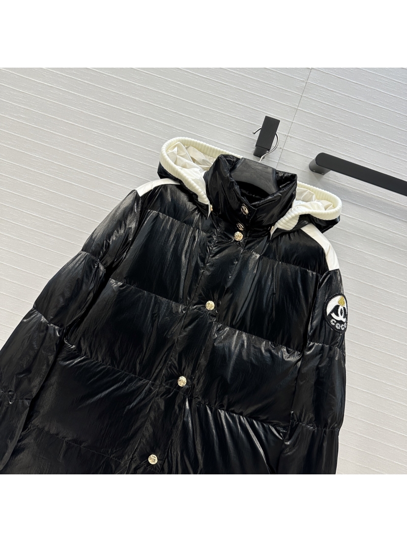 Chanel Coco Ski-Style Puffer Jacket in Black Coated Nylon with Signature Beaded Patch