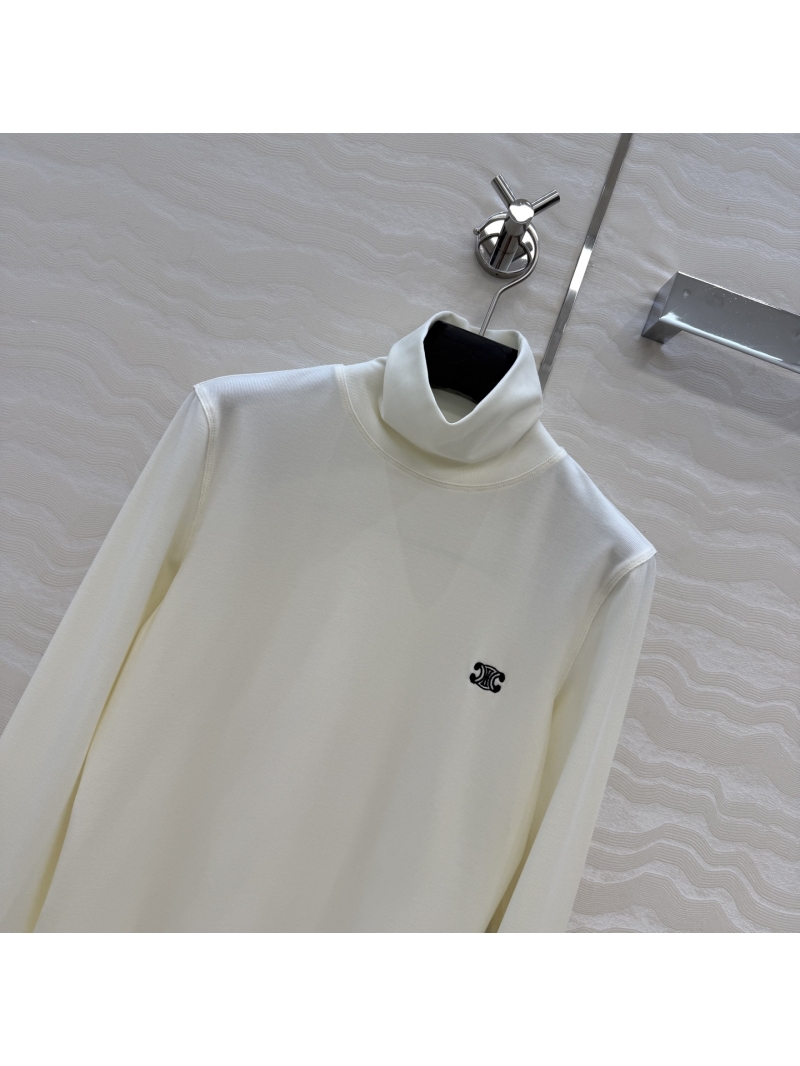 Celine Tencel Wool Blend Slim Fit Turtleneck Top - White