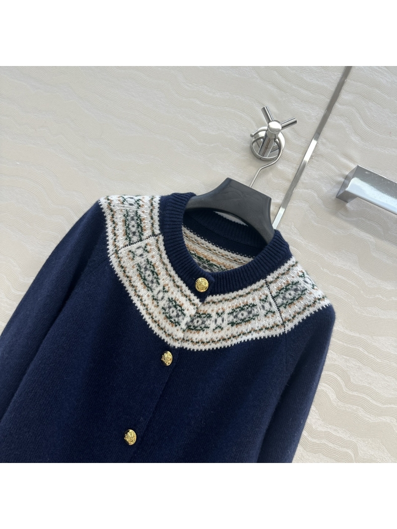 Celine Fair Isle Yoke Cashmere Cardigan in Navy Blue – Artisan Crafted, Luxurious Softness