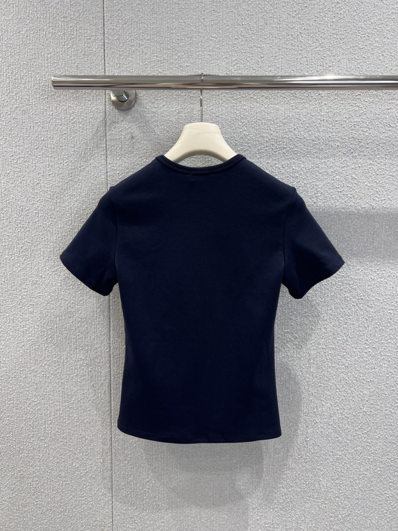 Celine Navy Blue Triomphe Embroidered Stretch Cotton Short-Sleeve T-Shirt
