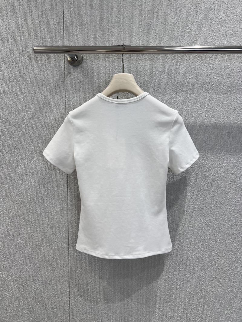 Celine White Short-Sleeved T-Shirt with Embroidered CC Monogram – Minimalist Luxury Crew Neck Top