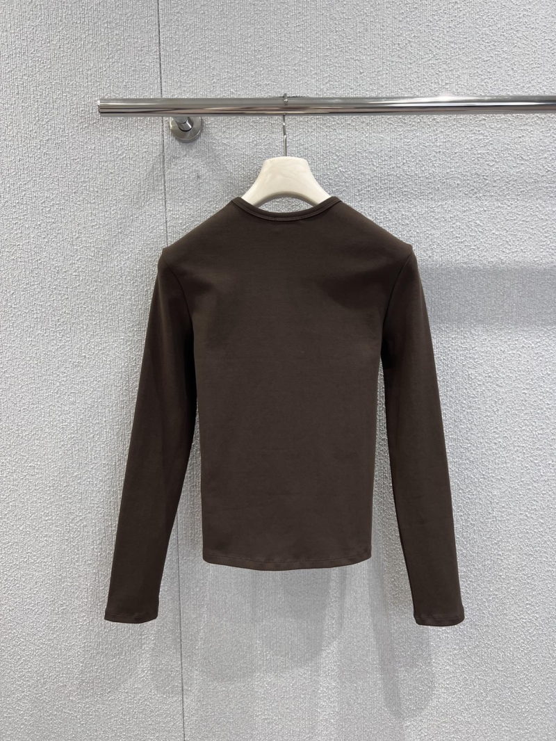 Celine Long-Sleeved T-Shirt in Rich Brown, Featuring Subtle Triomphe Embroidery and a Tailored Fit