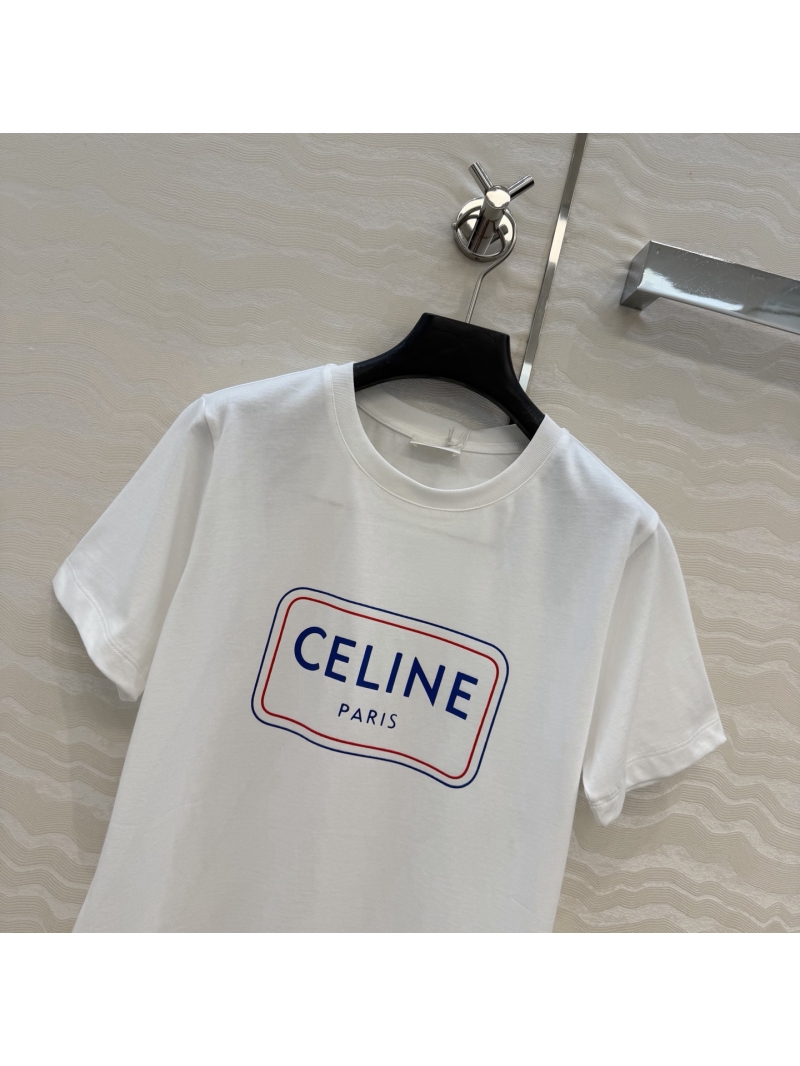 Celine White Pure Cotton Logo Print Short-Sleeve T-Shirt