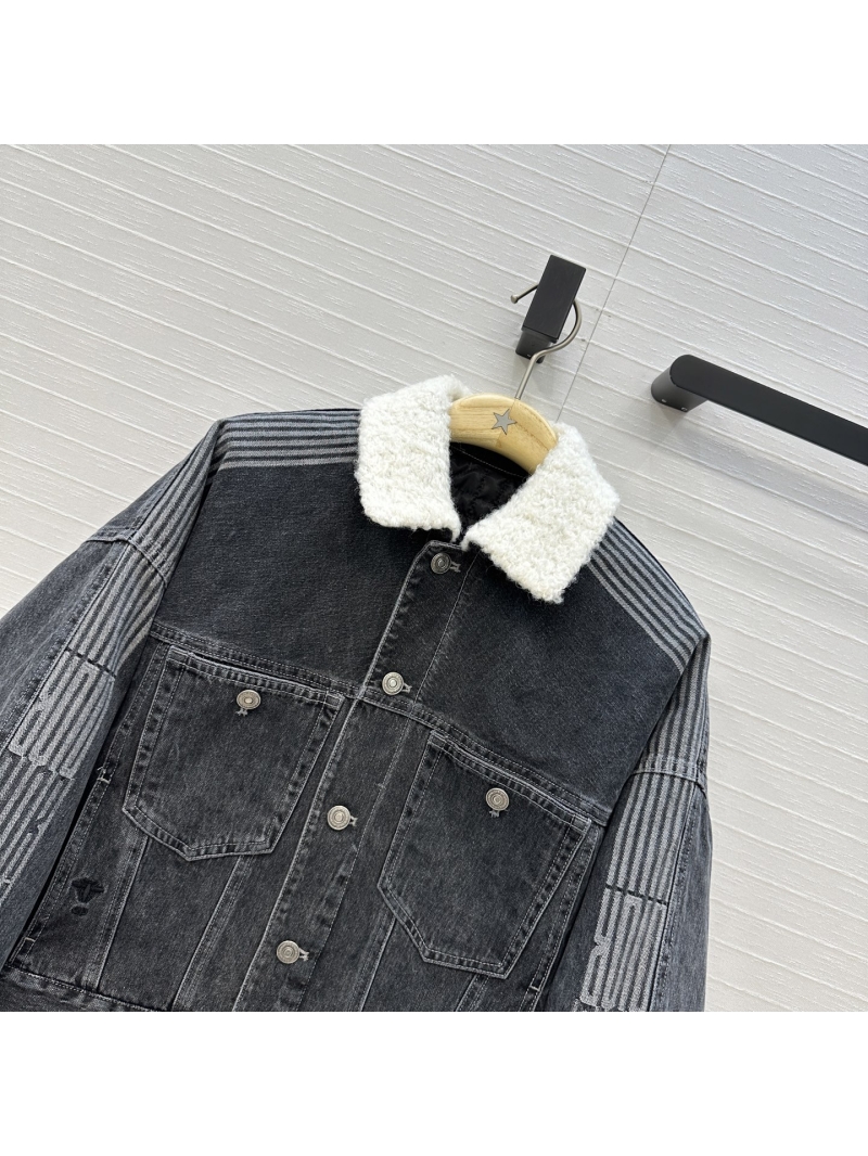 Dior AIps Series Diana Style Quilted Denim Jacket in Grey with Shearling Collar – Imported Cotton Denim, Oversized Fit