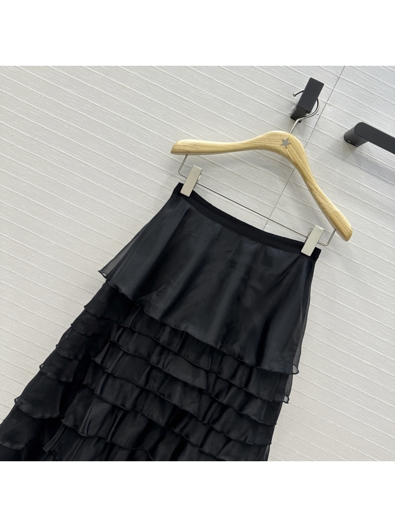 Dior Black Tulle Tiered Ruffle Midi Skirt – 2026 Pre-Spring Collection