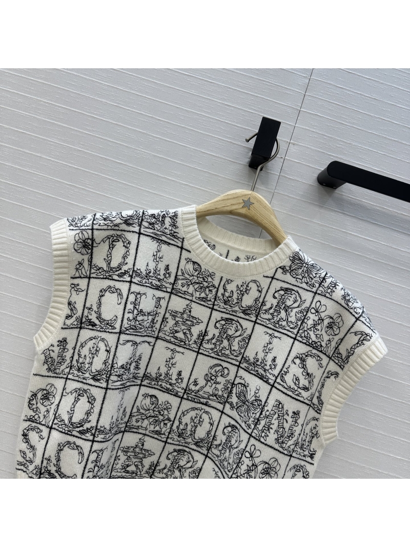 Dior Miss Dior Limited Edition Cashmere Knit Vest – White Alphabet Embroidery Cropped Top