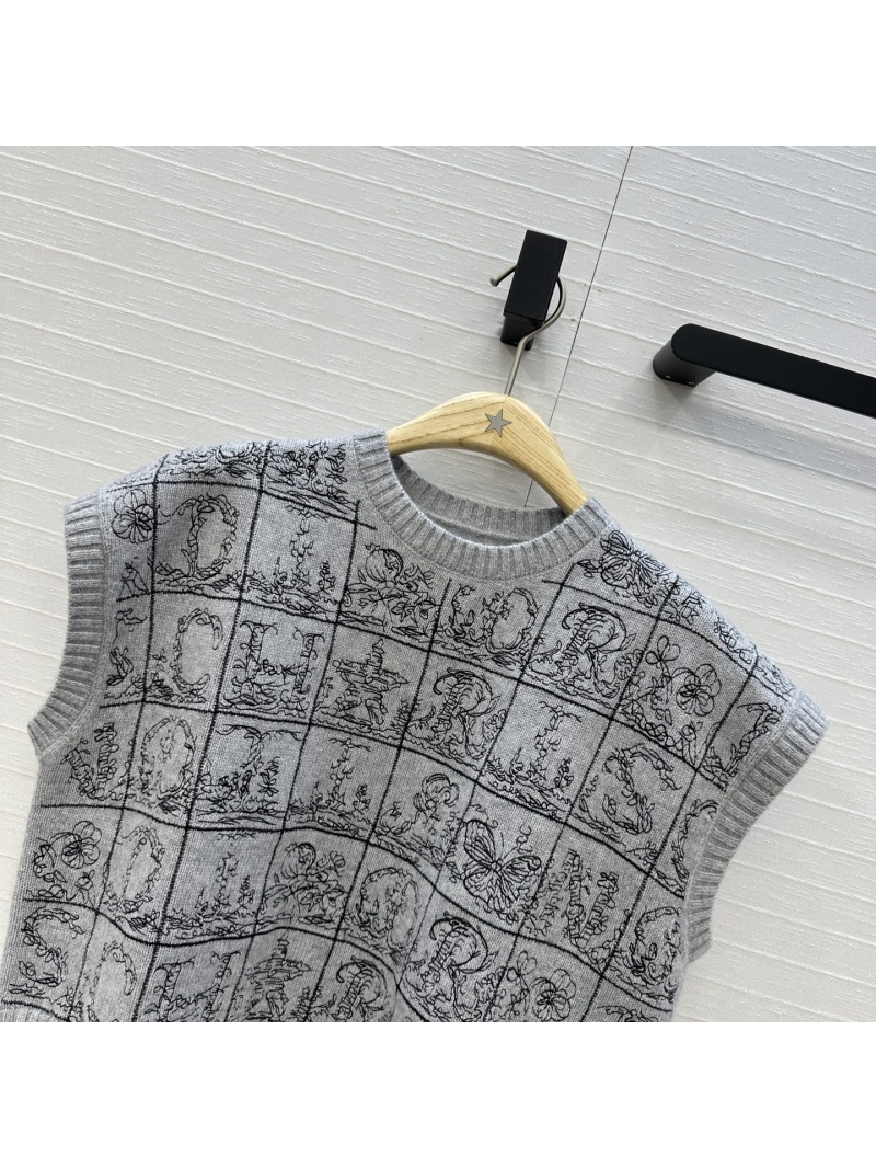 Dior Miss Dior Limited Edition Cashmere Knit Vest with Alphabet Embroidery in Gray