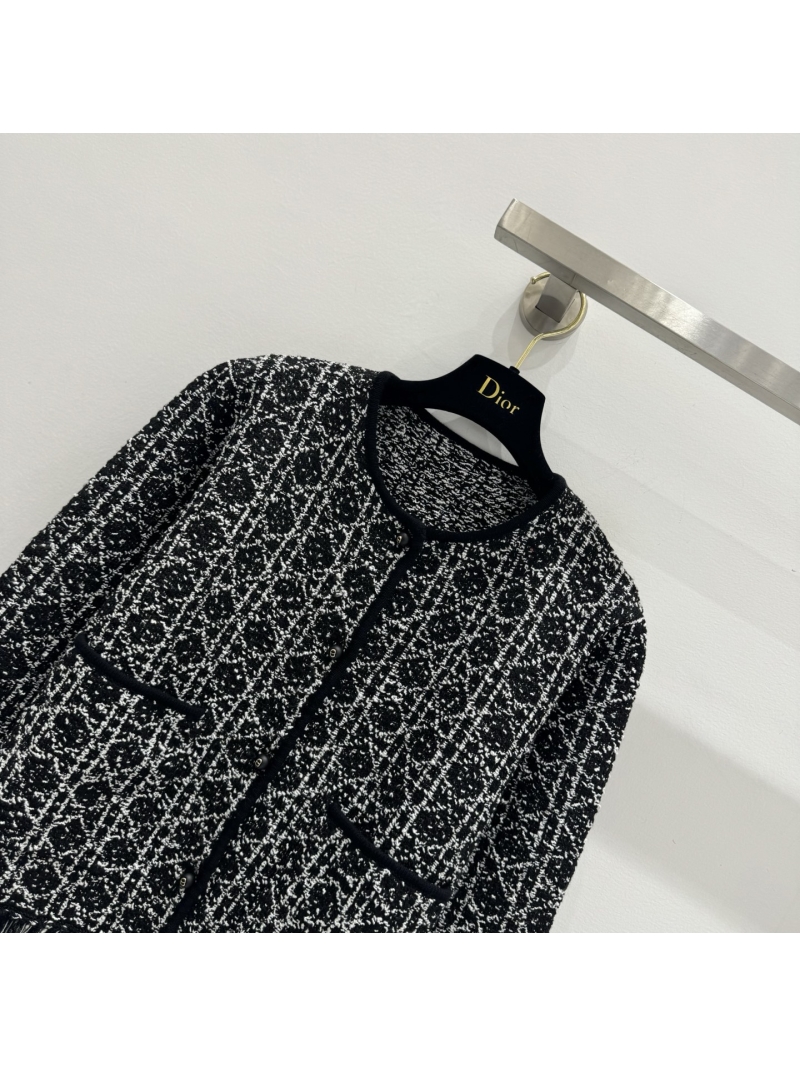 Dior Tweed Fringe Trim Cropped Jacket - Black & White Jacquard, Bohemian Elegance, Signature Dior Hanger