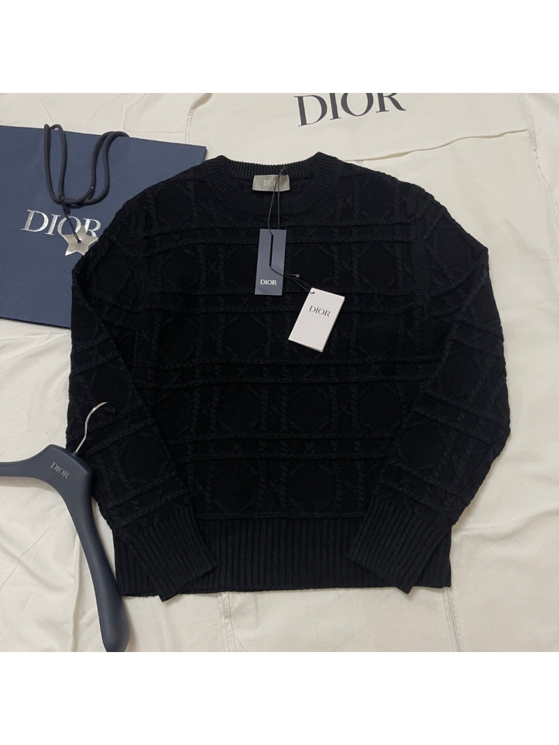 Dior Black Cable-Knit Sweater, Unisex, 100% Cashmere, Textured Geometric Pattern, Ribbed Trim