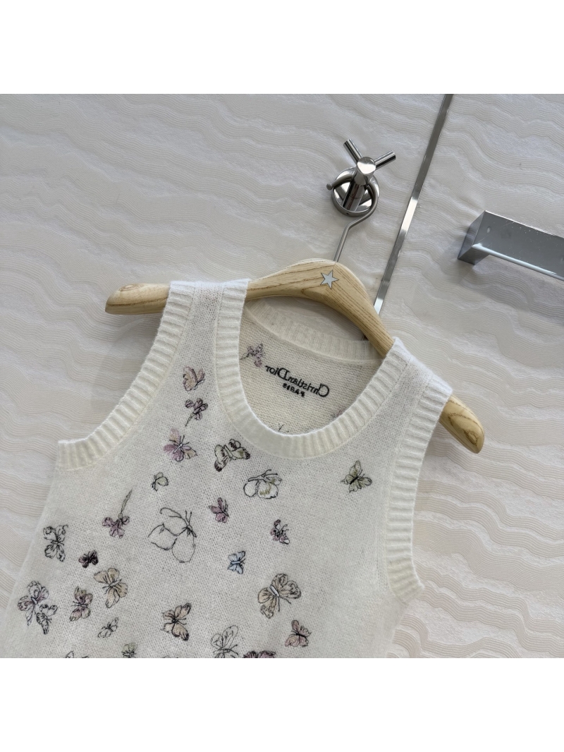 Dior Mulberry Silk and Mohair Blend 3D Butterfly Embroidered Knit Vest - White