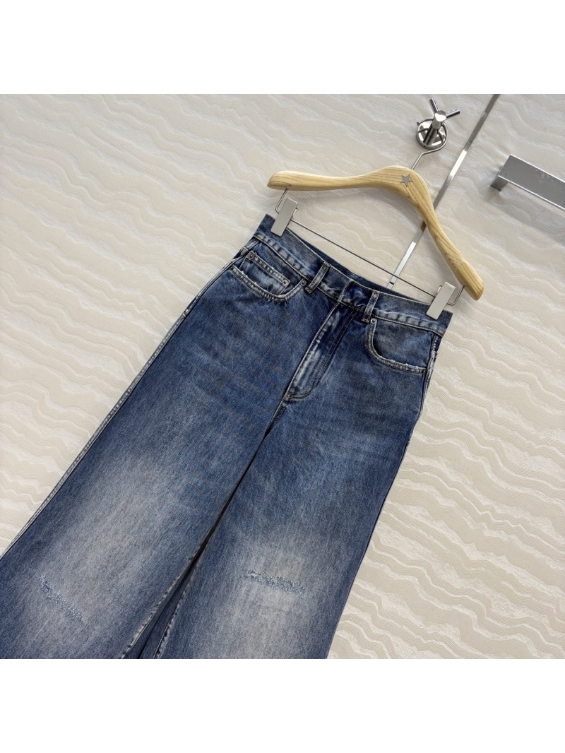 Dior Imported Denim Retro Blue Straight-Leg Jeans Featuring Signature Oblique Cuffs