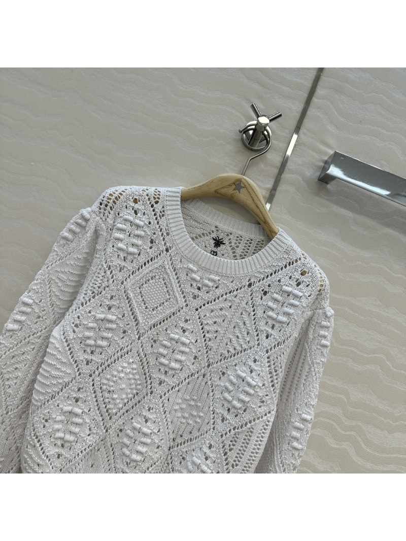DIOR Miss Dior Exquisite Pure Cotton Jacquard Knit Top | White, Couture-Inspired Bubble Shoulder Design