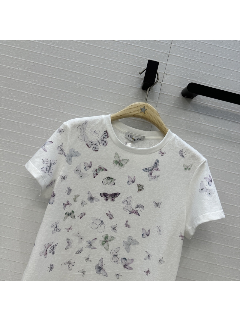 Dior Exquisite Cotton-Linen Blend T-Shirt | Butterfly Iris Print | Couture-Inspired Resort Collection